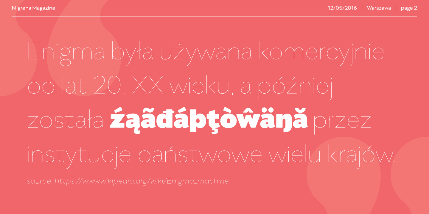 Przykład czcionki Migrena Grotesque Ultra Light italic